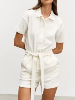 Womens Towelling Playsuit - Ecru