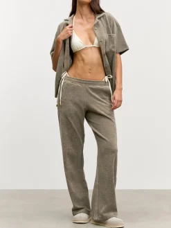 Womens Towelling Revere Collar Shirt - Taupe