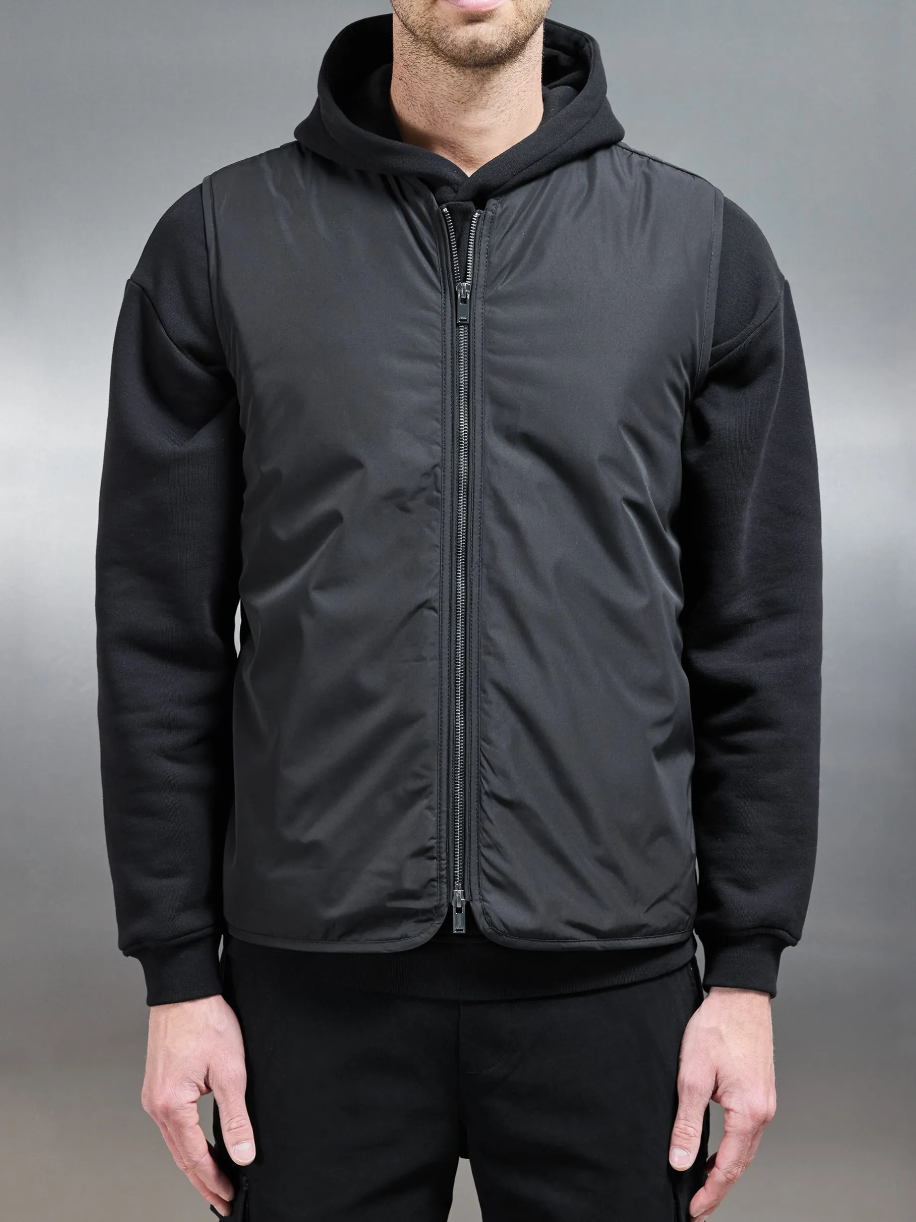 Zip Through Padded Vest - Black